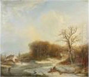 Winter Landscape With Figures by Andreas Schelfhout