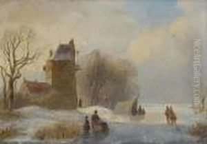 Skaters On The Ice By A Farmhouse