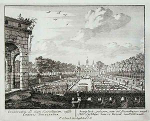 The house and garden at Sorgvliet, seat of Hans Willem Bentinck (1649-1709), 1st Earl of Portland, from Admirandorum Quadruplex Spectaculum, by Jan van Call 1656-1703, published before 1715 by Pieter Schenk