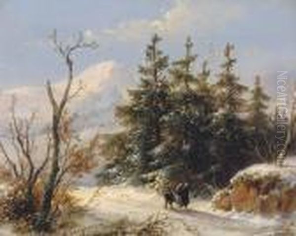 Wanderers On A Snow-covered Path - view 1