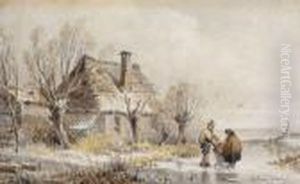 Zugeschrieben - Gehoft In Winterlandschaft by Andreas Schelfhout