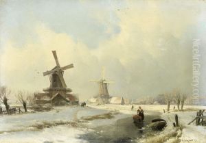 Winter Landscape With Two Windmills