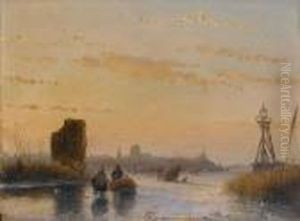 Figures On A Frozen Waterway by Andreas Schelfhout