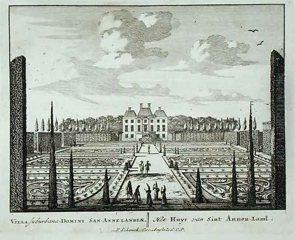 House and gardens at Saint Annen-Land, from Admirandorum Quadruplex Spectaculum, by Jan van Call 1656-1703, published before 1715 - view 1
