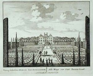 House and gardens at Saint Annen-Land, from Admirandorum Quadruplex Spectaculum, by Jan van Call 1656-1703, published before 1715 by Pieter Schenk