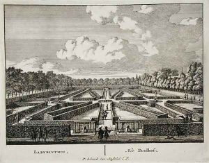 Labyrinth, from Admirandorum Quadruplex Spectaculum, by Jan van Call 1656-1703, published before 1715 by Pieter Schenk