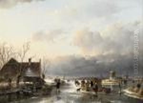 Skaters Near A Koek-en-zopie With Windmills Beyond - view 1