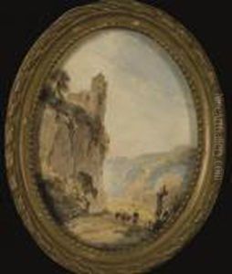 Paysage Rocailleux, Une Femme Sur Un Chemin Et Une Eglise Sur Les Hauteurs Paysage Rocailleux, Une Femme Sur Un Chemin Et Une Eglise Sur Les Hauteurs