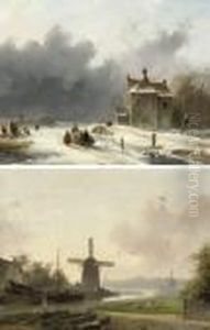 Summer: Figures By A Wharf; And Winter: Figures On The Ice