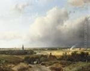 A Panoramic Dutch River Landscape by Andreas Schelfhout