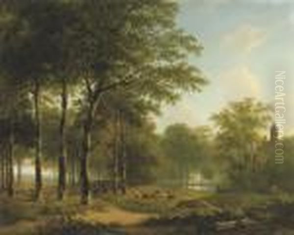 A Shepherd And His Flock On Castle Grounds - view 1