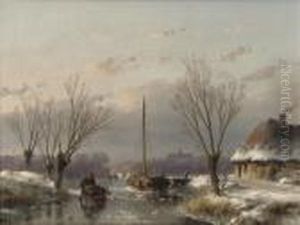 A Sunny Day In Winter by Andreas Schelfhout