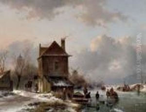 Wintergezicht Met Schaatsrijders: A Busy Day On The Ice