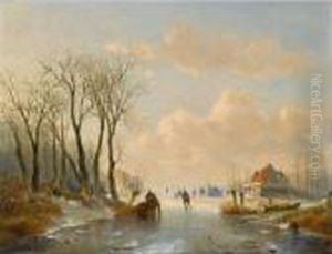Skaters On The Ice, A 'koek En Zopie' In The Distance