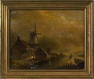 Winter Landscape With Windmill by Andreas Schelfhout