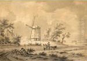 A Horse And Carriage Near A Windmill A Horse And Carriage Near A Windmill