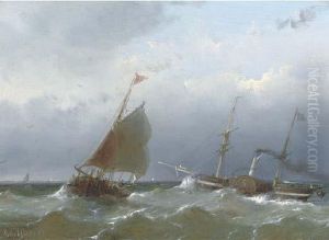 A Paddle-steamer On Open Water by Andreas Schelfhout