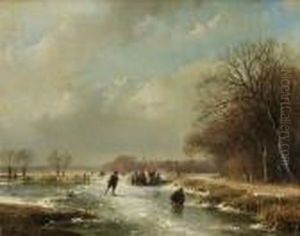 Winter Landscape With Skaters by Andreas Schelfhout