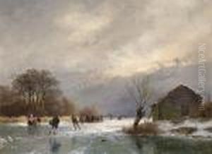 Skaters On A Frozen Waterway A 'koek En Zopie' In The Distance Skaters On A Frozen Waterway A 'koek En Zopie' In The Distance