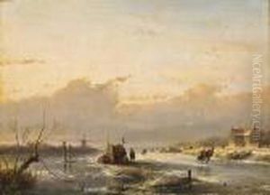 Frozen River With Skaters And A Koek En Zopie Frozen River With Skaters And A Koek En Zopie
