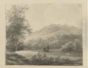 A Hilly Landscape With Figures by Andreas Schelfhout