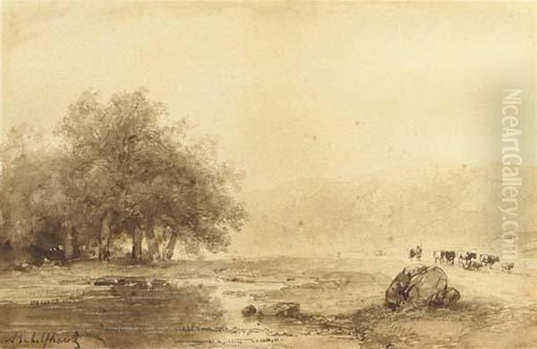 A River Landscape With Cattle On A Path - view 1