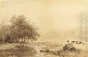 A River Landscape With Cattle On A Path by Andreas Schelfhout