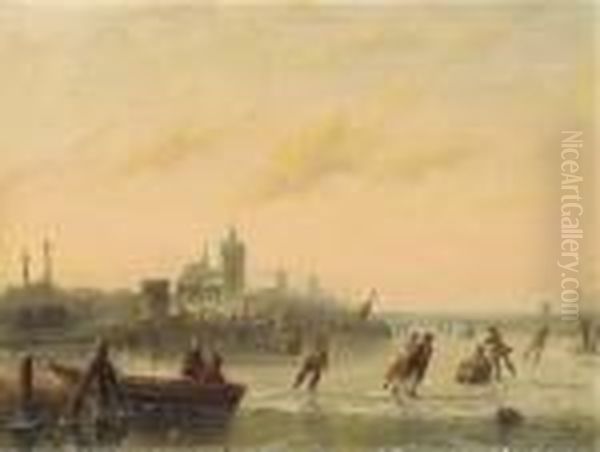 Winter Skaters On The Lake - view 1