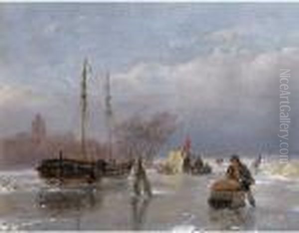 Skaters On The Ice With A Koek En Zopie In The Distance - view 1