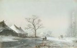 Figures In A Winter Landscape by Andreas Schelfhout