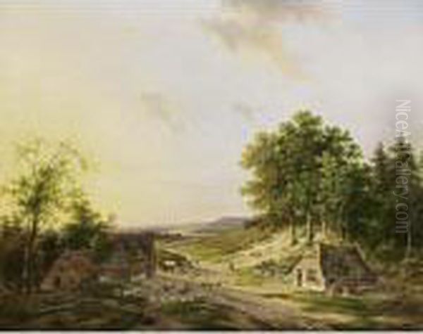 A Shepherd And His Flock In An Extensive River Landscape - view 1