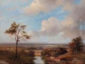 A Panoramic Dune Landscape In 
The Vicinity Of Haarlem With Villagers Conversing By A Barn In The 
Foreground
