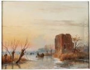 A Sunny Winter's Day With Skaters By A Fortified Ruin A Sunny Winter's Day With Skaters By A Fortified Ruin