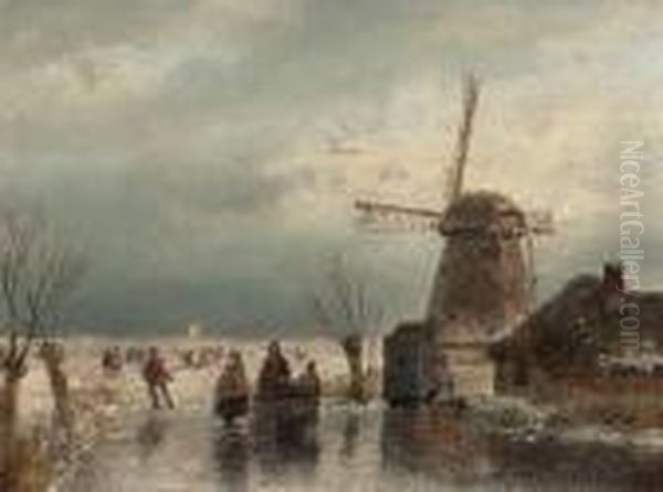 Skaters On A Frozen Waterway - view 1