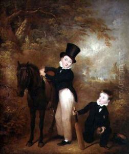 Portrait of William and Charles Chadwick at Burley Lodge, 1824 by Charles Henry Schwanfelder