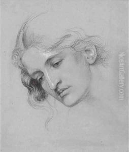 Head study of a young girl by Frederic James Shields