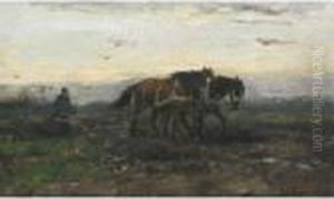 Plowing At Dusk by Johan Frederik Corn. Scherrewitz