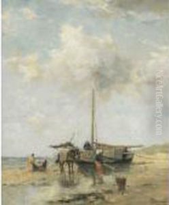 Shellfishers At Low Tide by Johan Frederik Corn. Scherrewitz