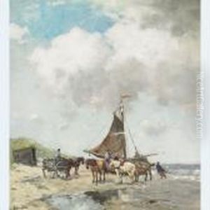 Shellfishers On The Beach by Johan Frederik Corn. Scherrewitz