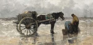 Shell Fishers On The Beach by Johan Frederik Corn. Scherrewitz
