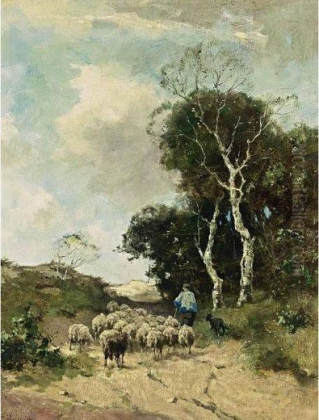 A Shepherd And His Flock In A Wooded Landscape - view 1