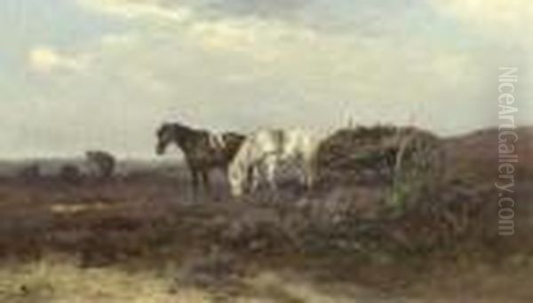 Horses And A Cart On A Heath - view 1