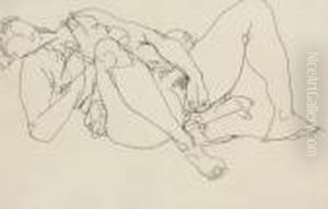 Liegender Akt, Onanierend by Egon Schiele