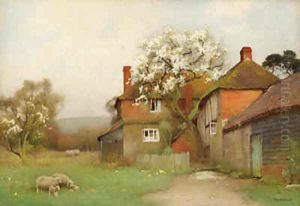 Sheep Grazing by a Cottage by Benjamin D. Sigmund