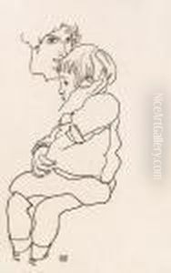 Schiele's Sister Gerti With Her Son Anton by Egon Schiele