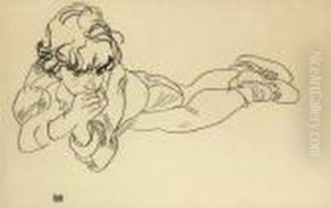 Liegender Junge Auf Dem Bauch by Egon Schiele