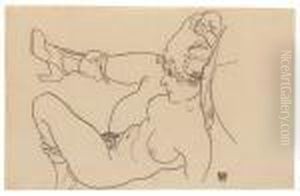 Liegender Akt Mit Angezogenem Rechten Bein by Egon Schiele