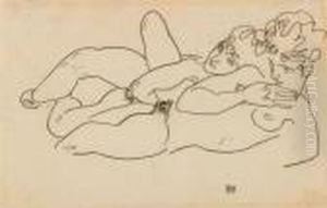Zwei Liegende Akte by Egon Schiele