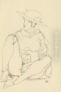 Sitzendes Madchen Mit Hut by Egon Schiele