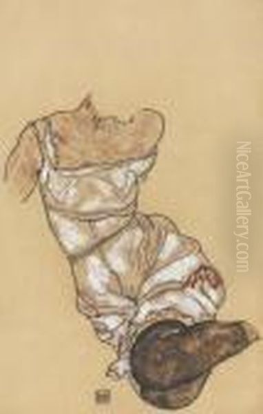 Weiblicher Torso In Unterwasche Und Schwarzen Strumpfen - view 1